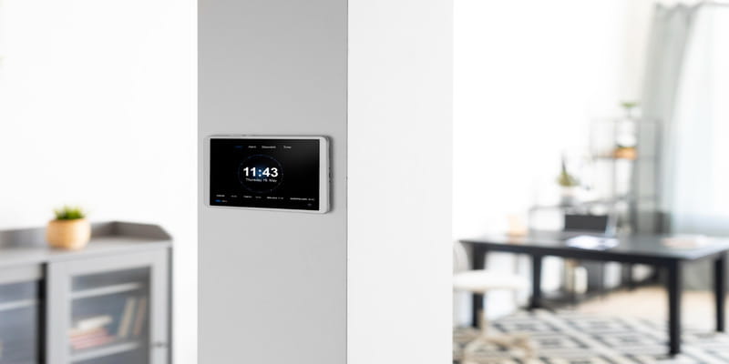 Smart thermostat with its screen turned on
